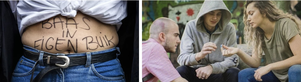 Afbeelding met persoon, kleding, jeans, buitenshuis Automatisch gegenereerde beschrijving