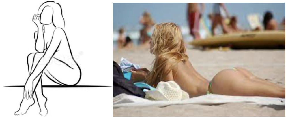 Afbeelding met badkleding, vrouw, strand, Zonnebaden Automatisch gegenereerde beschrijving