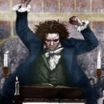 Ludwig van Beethoven conducting with baton - by Katzaroff . German composer 17 December 1770- 26 March 1827