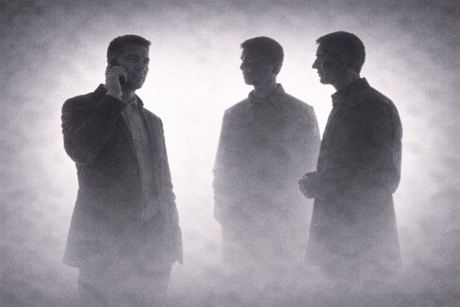 Afbeelding met kleding, person, mist, zwart-wit Door AI gegenereerde inhoud is mogelijk onjuist.